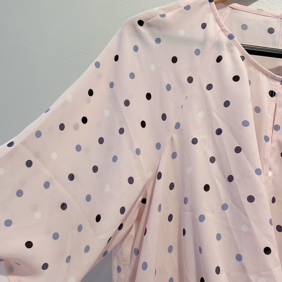 Lane Bryant Polka Dot Pink Chiffon Blouse Women Size 14 - Picture 3 of 7